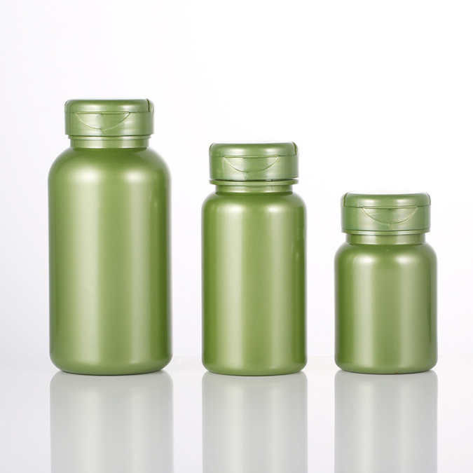 Pearlescent Green Pet Flip-top Lozenge Capsule Bottle