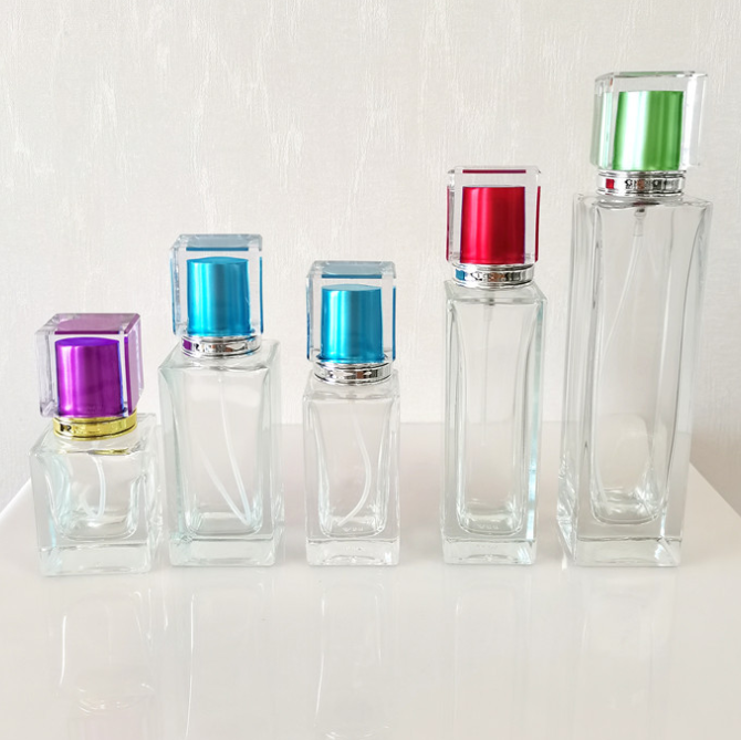 Square bottle with colorful lid