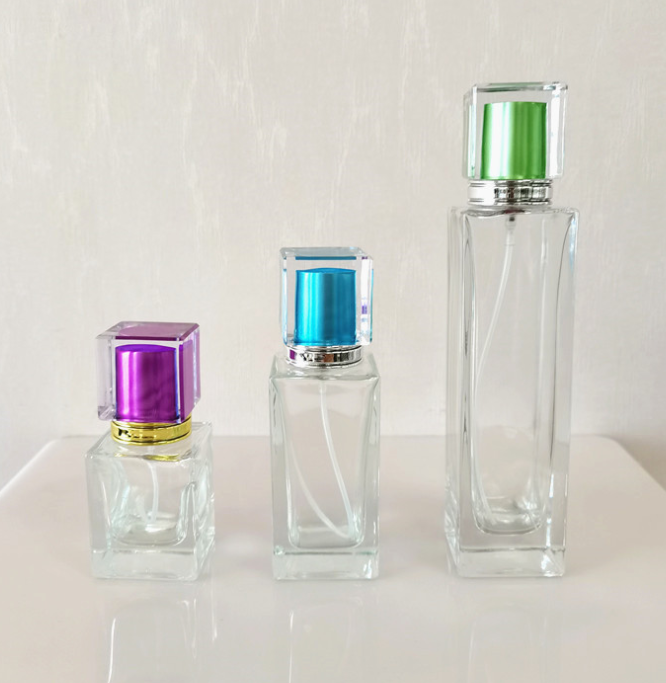 Square bottle with colorful lid