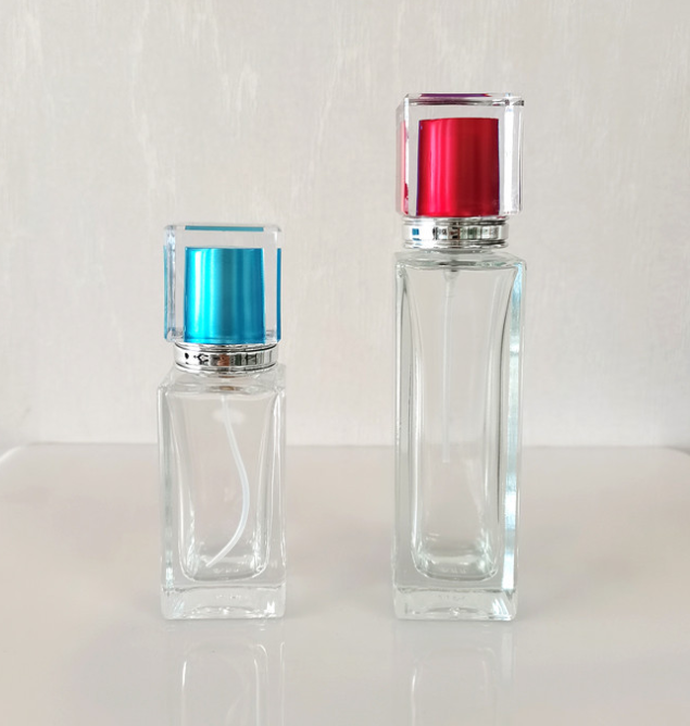 Square bottle with colorful lid