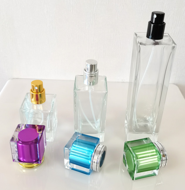 Square bottle with colorful lid