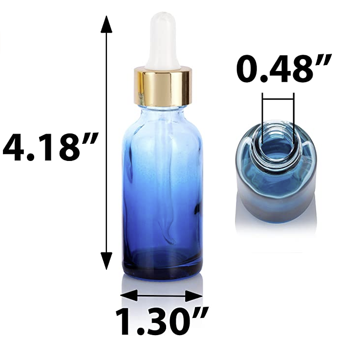 1oz Gradation Blue Faded Glass Boston Round Dropper Bottle